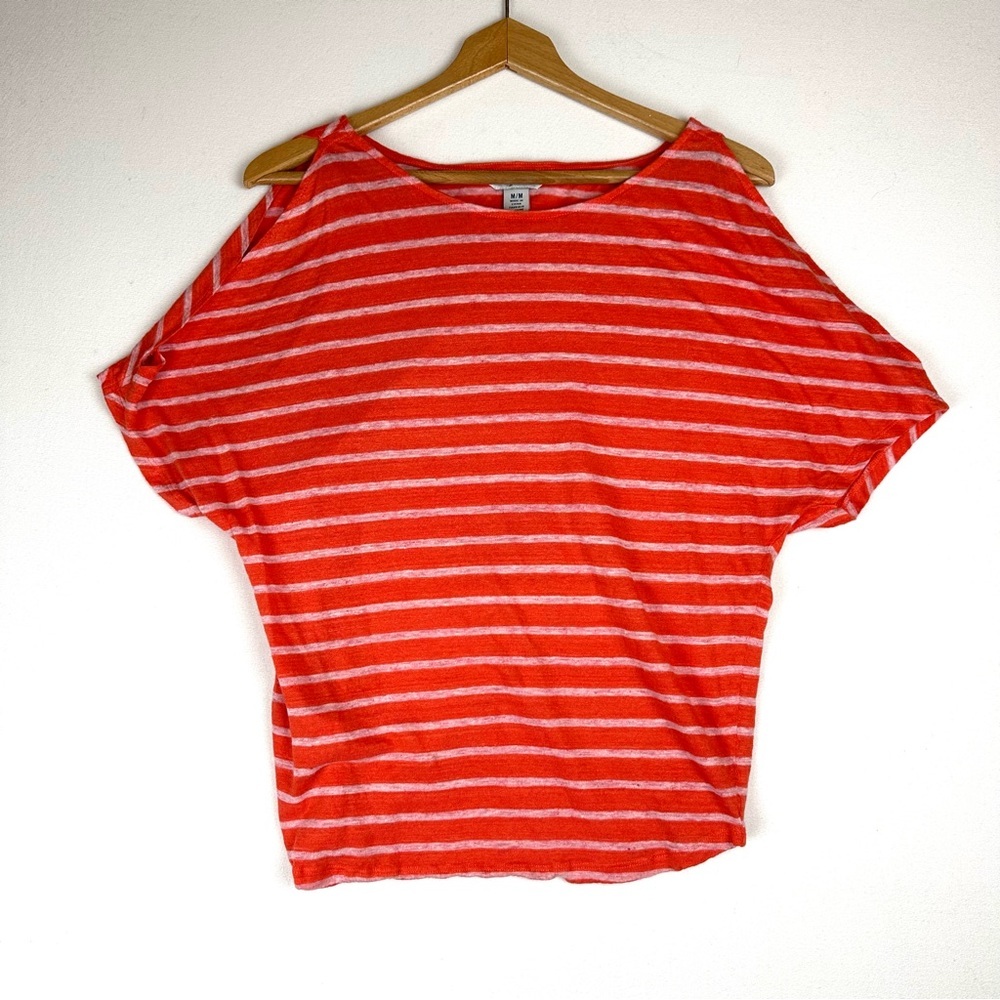 Tommy‎ Bahama Linen Stripe Cold Shoulder Lightweight Shirt Beach Coastal